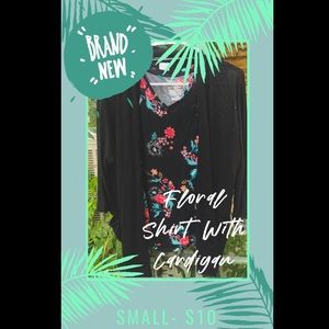 Floral Shirt With Cardigan